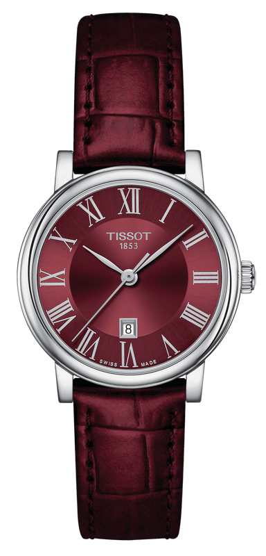 Buy Shop Tissot Carson Premium Lady Maroon Dial Maroon Leather Strap Watch For Women - T122.210.16.373.00 USA Online