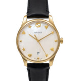 Buy Shop Gucci G-Timeless Mother of Pearl Dial Black Leather Strap Watch For Women - YA126589 USA Online