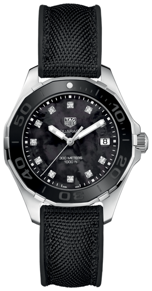 Buy Shop Tag Heuer Aquaracer Quartz Mother of Pearl Black Dial Black NATO Strap Watch for Women - WAY131M.FT6092 USA Online