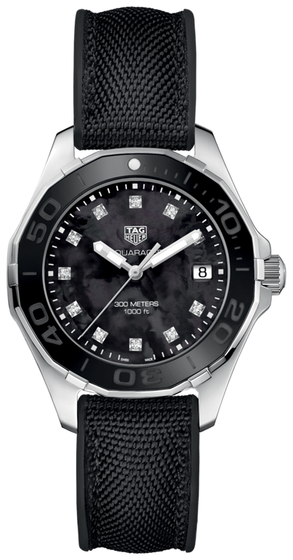 Buy Shop Tag Heuer Aquaracer Quartz Mother of Pearl Black Dial Black NATO Strap Watch for Women - WAY131M.FT6092 USA Online