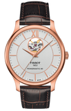Buy Shop Tissot Tradition Powermatic 80 Open Heart Silver Dial Brown Leather Strap Watch For Men - T063.907.36.038.00 USA Online