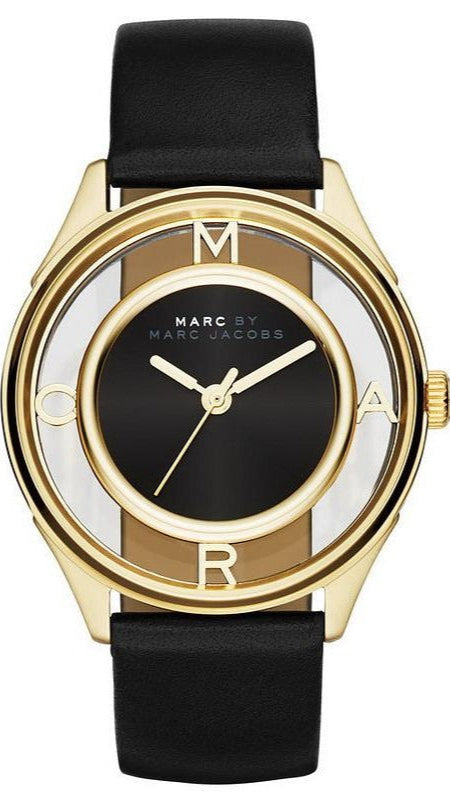 Buy Shop Marc Jacobs Tether Black Dial Black Leather Strap Watch for Women - MBM1376 USA Online