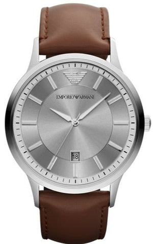 Buy Shop Emporio Armani Renato Silver Dial Brown Leather Strap Watch For Men - AR2463 USA Online