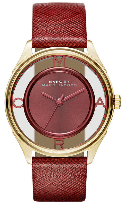 Buy Shop Marc Jacobs Tether Transparent Red Dial Red Leather Strap Watch for Women - MBM1377 USA Online