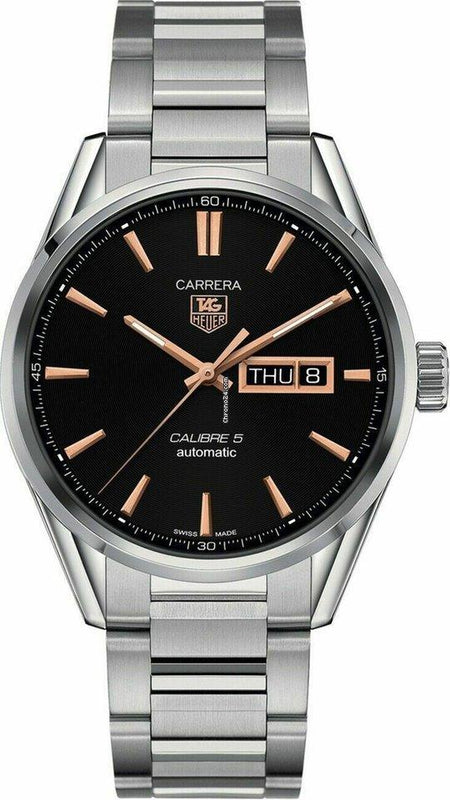 Buy Shop Tag Heuer Carrera Calibre 5 Automatic Black Dial Silver Steel Strap Watch for Men - WAR201C.BA0723 USA Online