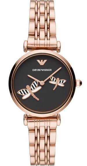 Buy Shop Emporio Armani Gianni T Bar Black Dial Rose Gold Steel Strap Watch For Women - AR11206 USA Online