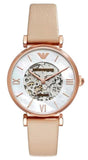 Buy Shop Emporio Armani Meccanico Silver Skeleton Dial Beige Leather Strap Watch For Women - AR60001 USA Online