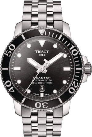 Tissot Seastar 1000 Powermatic 80 Black Dial Silver Steel Strap Watch For Men - T120.407.11.051.00