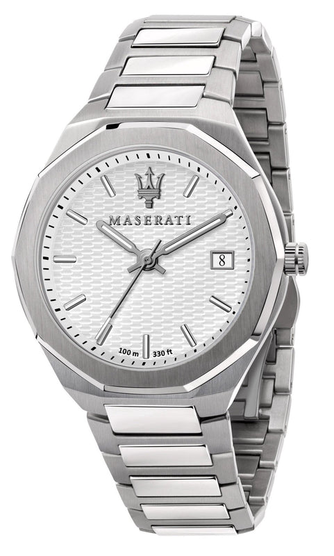 Buy Shop Maserati Stile 3H White Dial Silver Steel Strap Watch For Men - R8853142005 USA Online