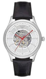 Buy Shop Emporio Armani Meccanico Silver Skeleton Dial Black Leather Strap Watch For Men - AR2072 USA Online