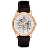 Buy Shop Emporio Armani Meccanico Silver Skeleton Dial Brown Leather Strap Watch For Men - AR1983 USA Online