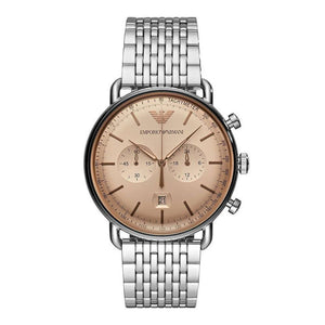 Buy Shop Emporio Armani Aviator Chronograph Beige Dial Silver Steel Strap Watch For Men - AR11239 USA Online