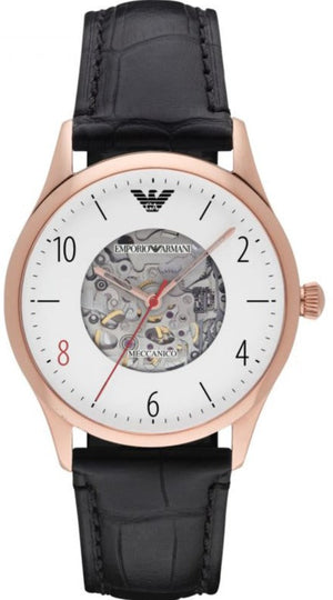 Buy Shop Emporio Armani Meccanico White Skeleton Dial Black Leather Strap Watch For Men - AR1924 USA Online