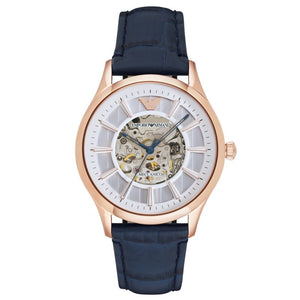 Buy Shop Emporio Armani Meccanico Automatic White Dial Blue Leather Strap Watch For Men - AR1947 USA Online
