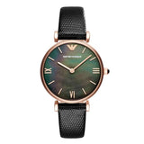 Buy Shop Emporio Armani Gianni T Bar Black Mother of Pearl Dial Black Leather Strap Watch For Women - AR11060 USA Online