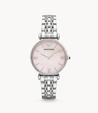 Buy Shop Emporio Armani Gianni T Bar Pink Mother of Pearl Dial Silver Steel Strap Watch For Women - AR1779 USA Online