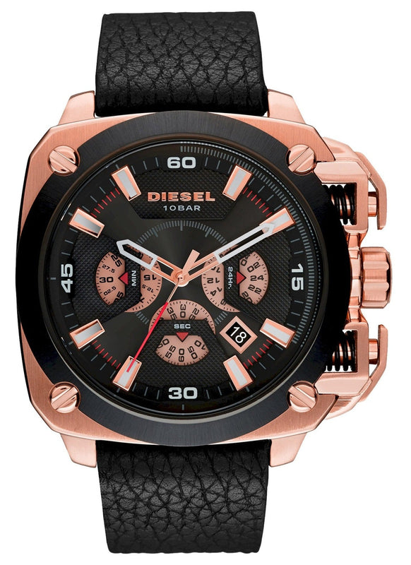 Buy Shop Diesel BAMF Chronograph Black Dial Black Leather Strap Watch For Men - DZ7346 USA Online