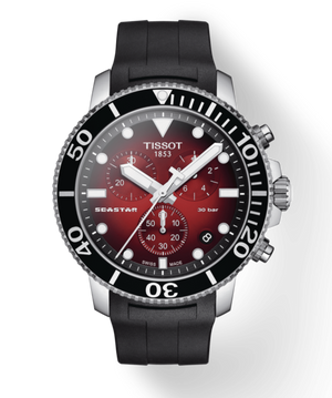 Tissot Seastar 1000 Chronograph Red Dial Black Rubber Strap Watch For Men - T120.417.17.421.00