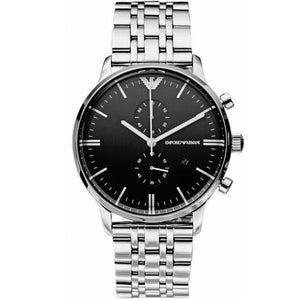 Buy Shop Emporio Armani Gianni Chronograph Black Dial Silver Steel Strap Watch For Men - AR80009 USA Online
