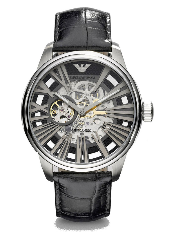 Buy Shop Emporio Armani Meccanico Automatic Black Dial Leather Strap Watch For Men - AR4629 USA Online