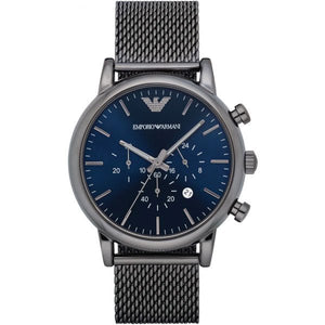 Buy Shop Emporio Armani Chronograph Blue Dial Gun Metallic Mesh Bracelet Watch For Men - AR1979 USA Online