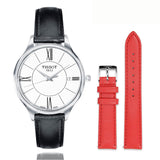 Buy Shop Tissot Bella Ora Round White Dial Black Leather Strap Watch For Women - T103.210.16.018.00 USA Online