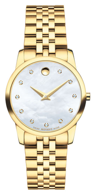 Movado Museum Classic Mother of Pearl Dial Gold Steel Strap Watch For Women - 0606998