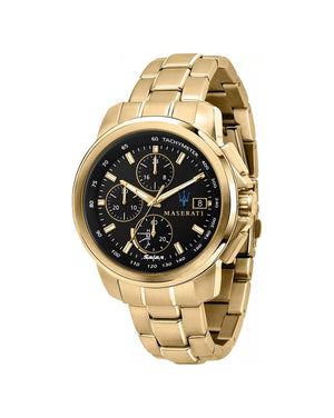 Buy Shop Maserati Successo Black Dial Gold Stainless Steel Watch For Men - R8873645002 USA Online