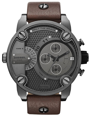 Buy Shop Diesel Little Daddy SBA Small Sized Grey Dial Brown Leather Strap Watch For Men - DZ7258 USA Online