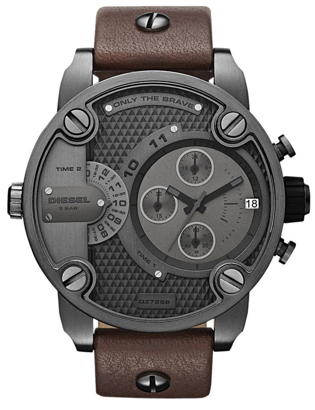 Buy Shop Diesel Little Daddy SBA Small Sized Grey Dial Brown Leather Strap Watch For Men - DZ7258 USA Online