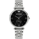 Emporio Armani Retro Black Dial Silver Steel Strap Watch For Men - AR1676