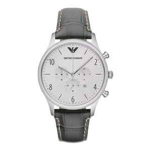 Buy Shop Emporio Armani Classic Chronograph Silver Dial Grey Leather Strap Watch For Men - AR1861 USA Online