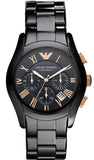 Emporio Armani Valente Ceramica Chronograph Black Dial Black Steel Strap Watch For Men - AR1410