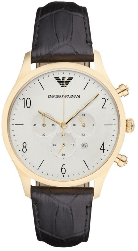 Buy Shop Emporio Armani Classic Chronograph White Dial Black Leather Strap Watch For Men - AR1892 USA Online