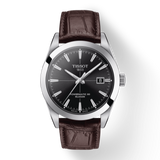 Buy Shop Tissot Gentleman Powermatic 80 Silicium Black Dial Brown Leather Strap Watch For Men - T127.407.16.051.01 USA Online