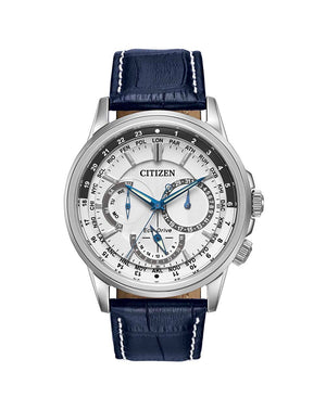 Buy Shop Citizen Eco Drive Calendrier White Dial Blue Leather Strap Watch For Men - BU2020-11A USA Online