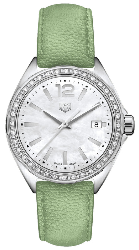 Buy Shop Tag Heuer Formula 1 Quartz Diamonds Mother of Pearl Dial Green Leather Strap Watch for Women - WBJ131A.FC8249 USA Online