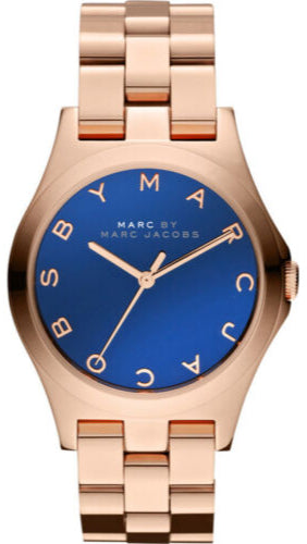 Buy Shop Marc Jacobs Henry Blue Dial Rose Gold Steel Strap Watch for Women - MBM3213 USA Online