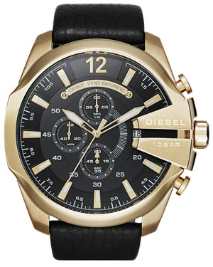 Buy Shop Diesel Mega Chief Chronograph Black Dial Black Leather Strap Watch For Men - DZ4344 USA Online
