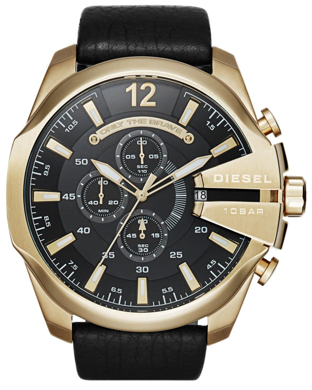 Buy Shop Diesel Mega Chief Chronograph Black Dial Black Leather Strap Watch For Men - DZ4344 USA Online