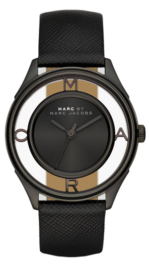 Buy Shop Marc Jacobs Tether Transparent Black Dial Black Leather Strap Watch for Women - MBM1379 USA Online