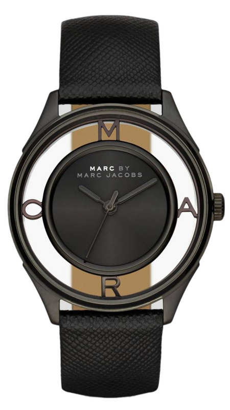 Buy Shop Marc Jacobs Tether Transparent Black Dial Black Leather Strap Watch for Women - MBM1379 USA Online