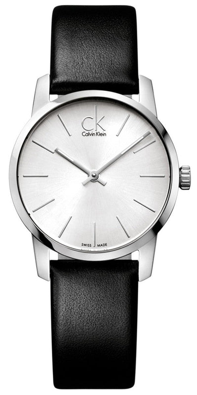 Buy Shop Calvin Klein City Silver Dial Black Leather Strap Watch For Women - K2G231C6 USA Online