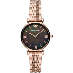 Buy Shop Emporio Armani Gianni T-Bar Black Dial Rose Gold Strap Watch For Women - AR11145 USA Online