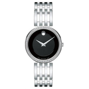 Buy Shop Movado Esperanza 63 Diamonds Black Dial Silver Steel Strap Watch For Women - 0607052 USA Online