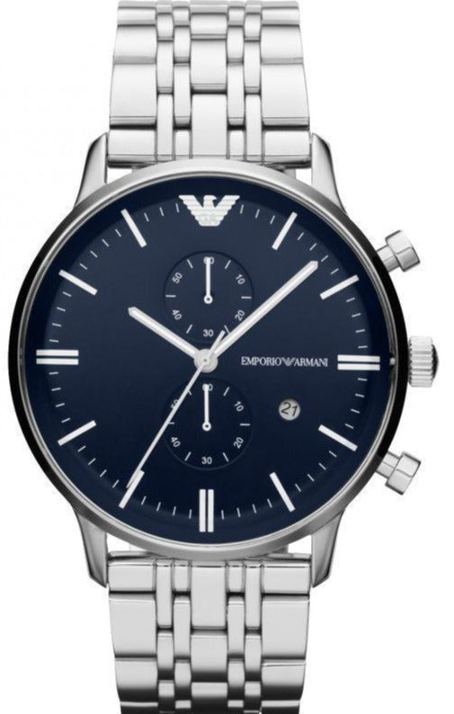Buy Shop Emporio Armani Gianni Chronograph Blue Dial Silver Steel Strap Watch For Men - AR80013 USA Online