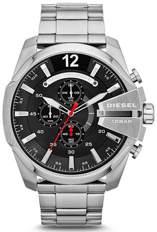 Buy Shop Diesel Mega Chief Chronograph Black Dial Silver Steel Strap Watch For Men - DZ4308 USA Online