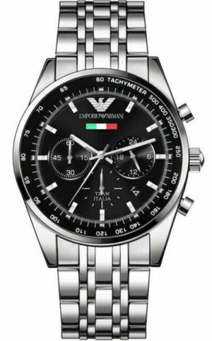 Buy Shop Emporio Armani Team Italia Chronograph Black Dial Silver Steel Strap Watch For Men - AR5983 USA Online