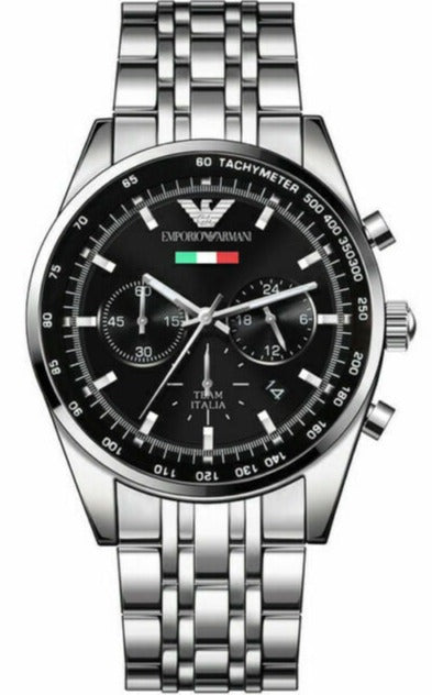 Buy Shop Emporio Armani Team Italia Chronograph Black Dial Silver Steel Strap Watch For Men - AR5983 USA Online