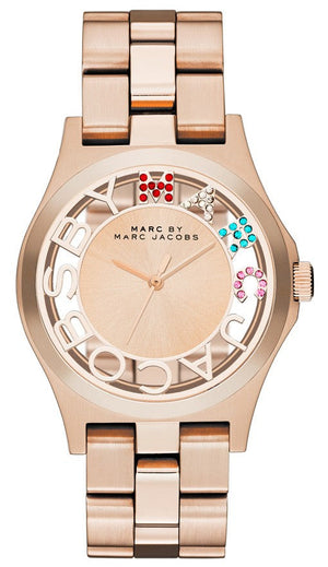 Buy Shop Marc Jacobs Henry Skeleton Rose Gold Dial Rose Gold Steel Strap Watch for Women - MBM3264 USA Online